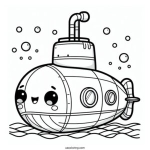 Kawaii Cartoon Submarine Coloring Page For Preschoolers