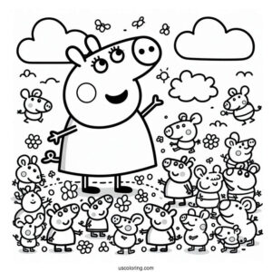 Peppa Pig And Many Mouse Coloring Page
