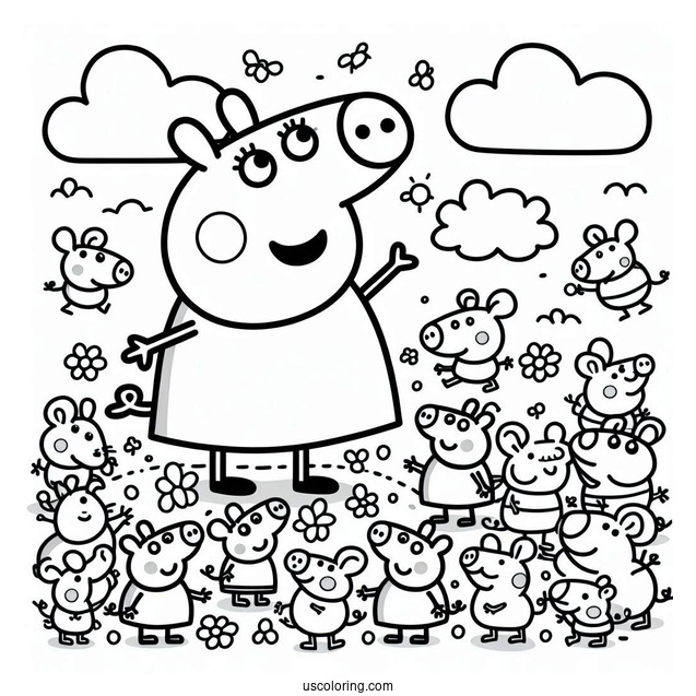 Peppa Pig And Many Mouse Coloring Page