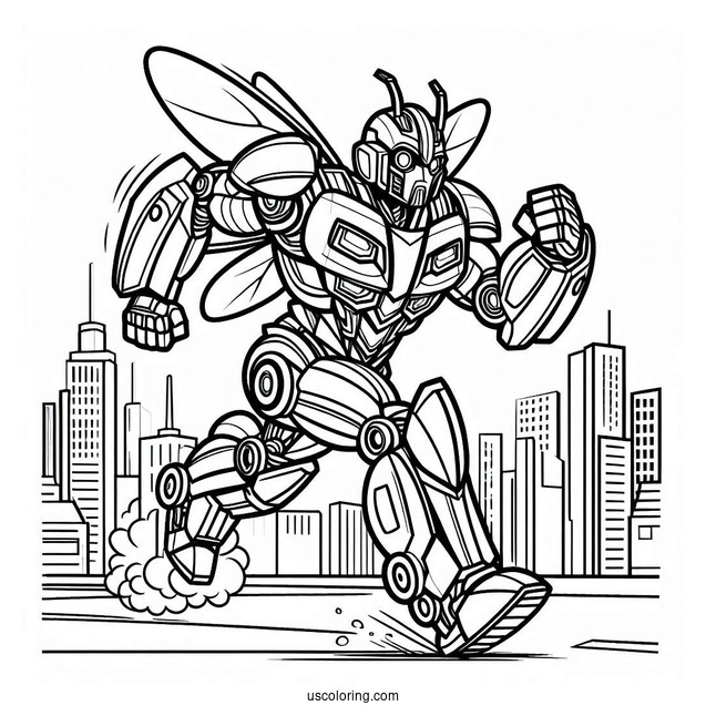 Autobot Bumblebee Coloring Page Running In The City