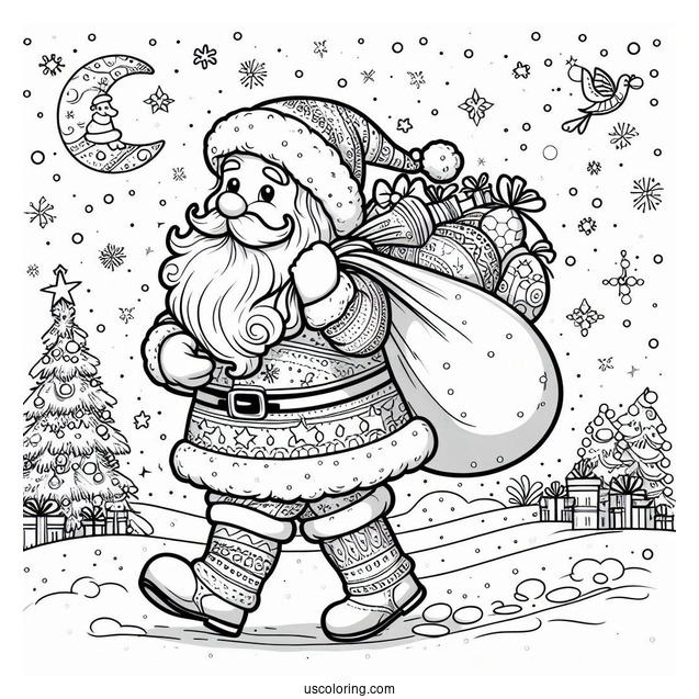 Santa Walking With His Sack Of Presents
