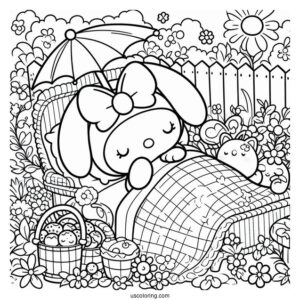 My Melody Coloring Page Napping In Garden For Kids
