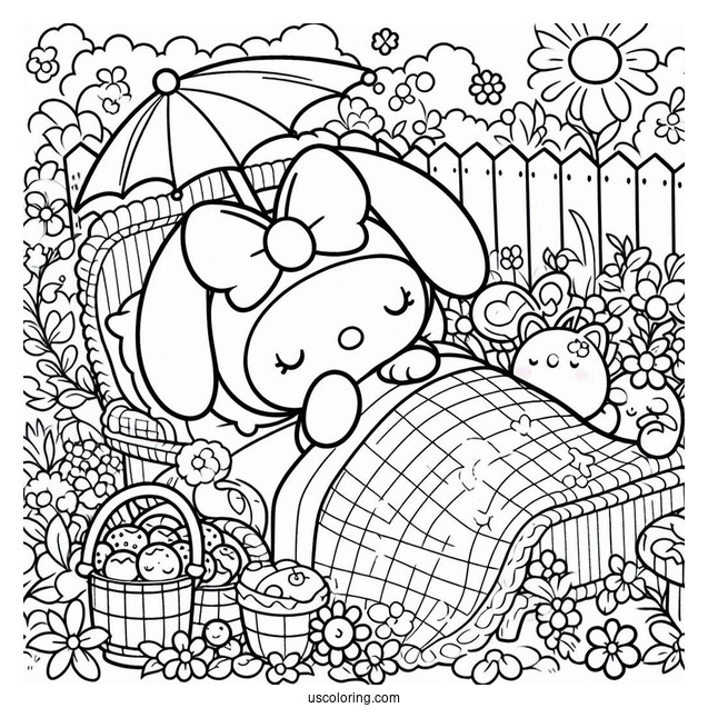 My Melody Coloring Page Napping In Garden For Kids