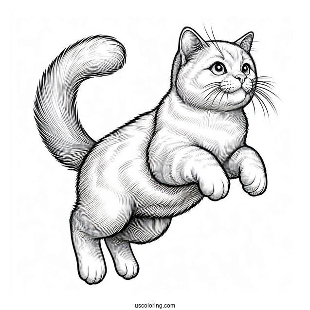 Realistic Cat In Mid Air Coloring Page