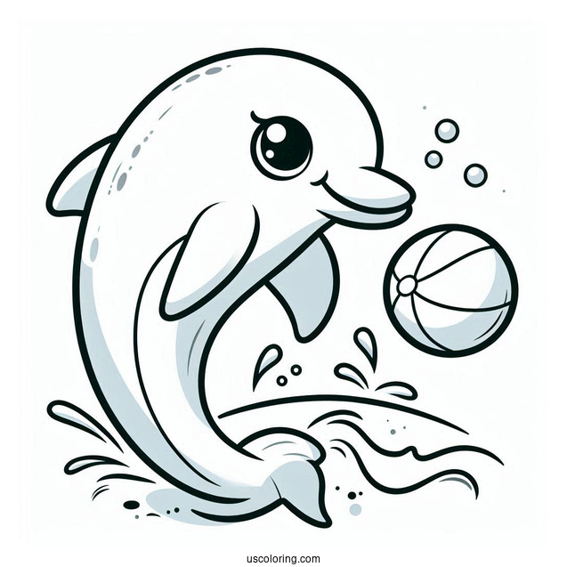 Dolphin Playing With Ball Coloring Sheet