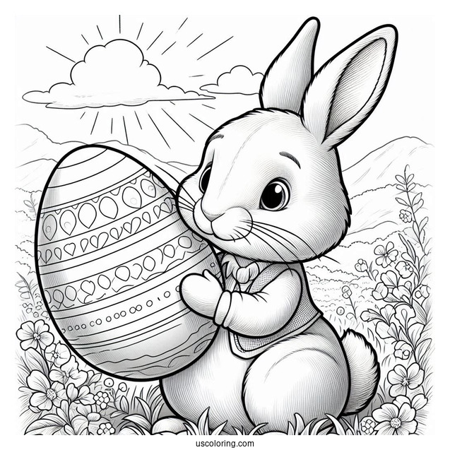 Peter Rabbit Coloring Page Holding An Easter Egg In A Field