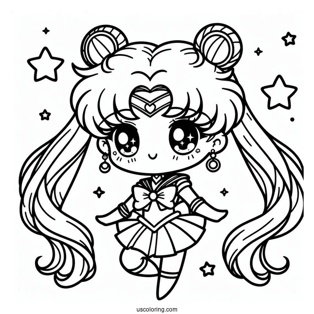 Coloring Sheet Of Chibi Sailor Moon With Stars