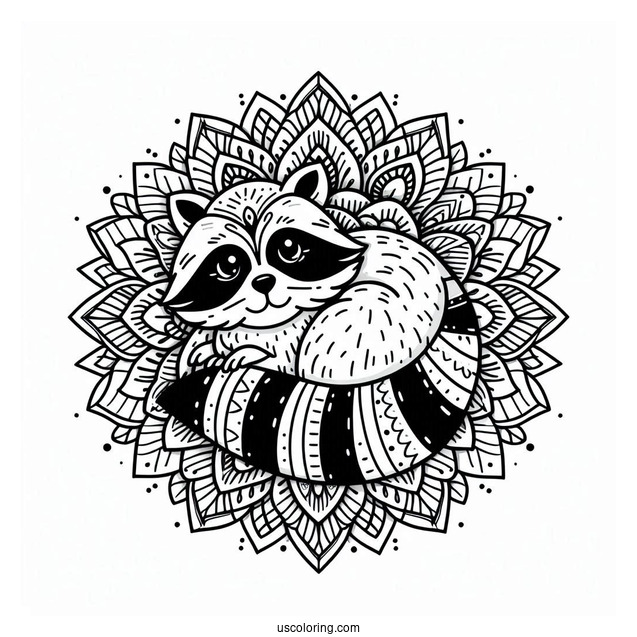 Raccoon Coloring Page In A Flower Mandala