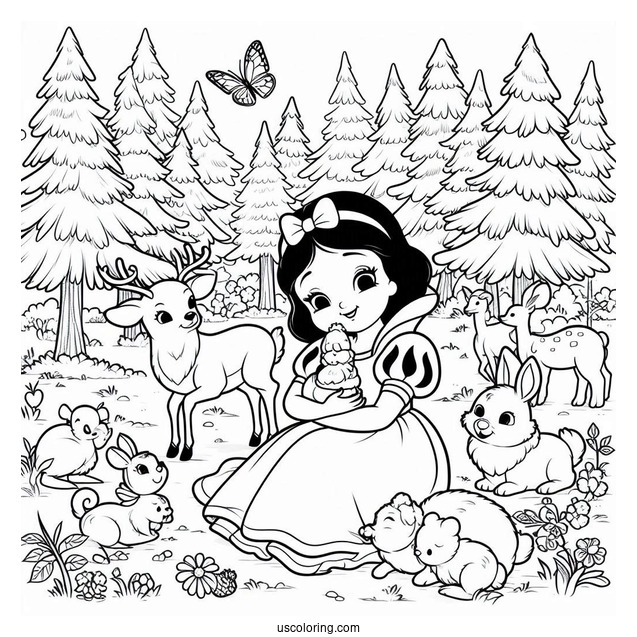Snow White With Animals From The Forest To Color