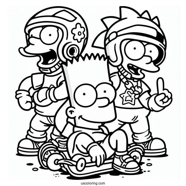 Bart Simpson With Friends Wearing Helmet