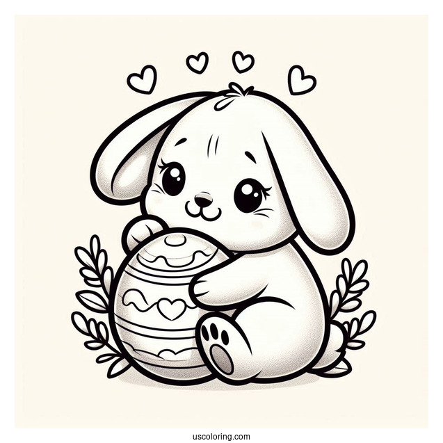 Happy Easter Bunny Coloring Page Hugging Egg