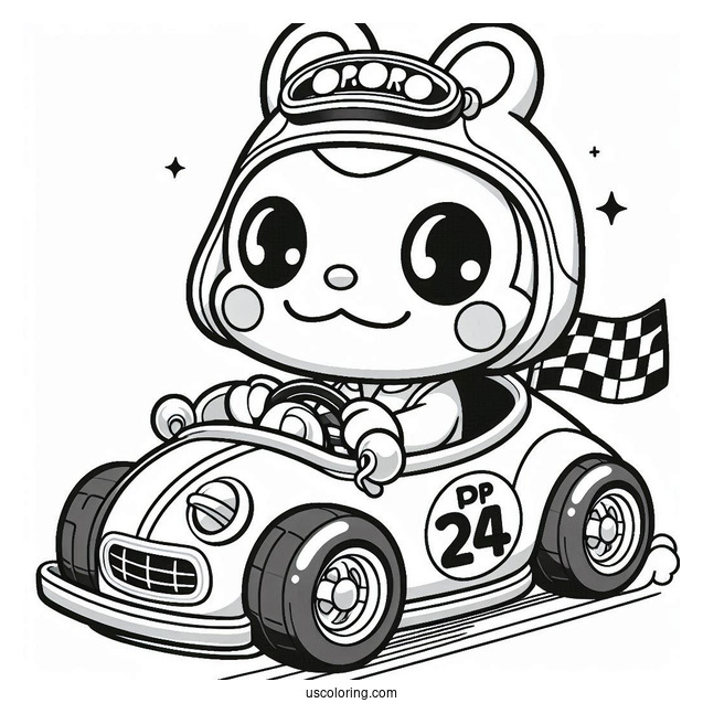 Detailed Pororo Coloring Page Of Crong In A Race Car