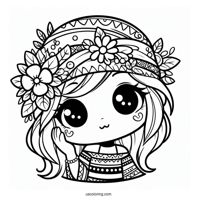 Hippie Chibi Girl With Floral Hat