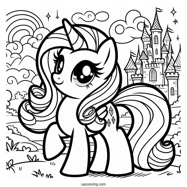 Cute Rarity Coloring Page With Castle In Background
