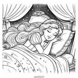 Sleeping Beauty Asleep In Bed Coloring Page