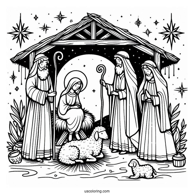 Nativity Coloring Page With Shepards And Kings
