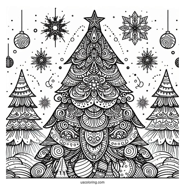 Christmas Tree Zentangle Coloring Page For Adults