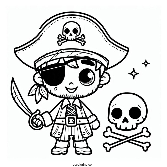 Cartoon Pirate Coloring Page With An Eyepatch For Kids