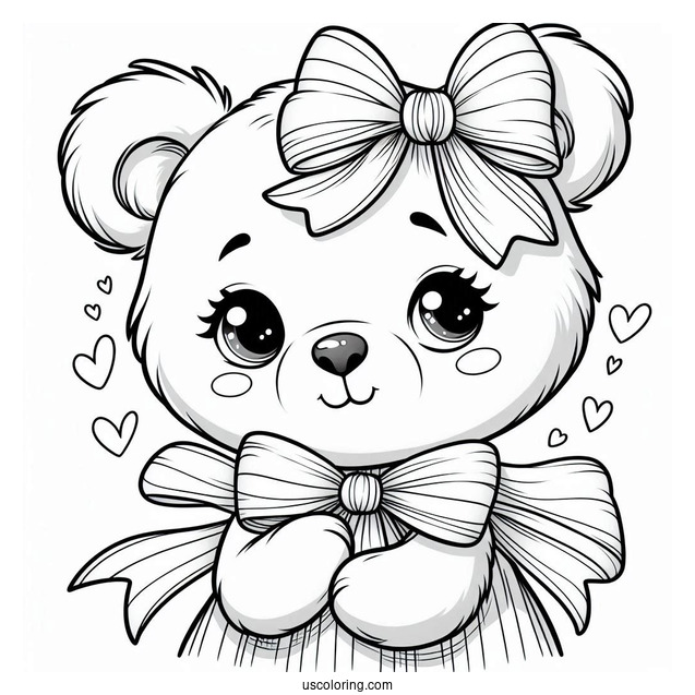 Female Bear Coloring Page Wearing Ribbon On Head