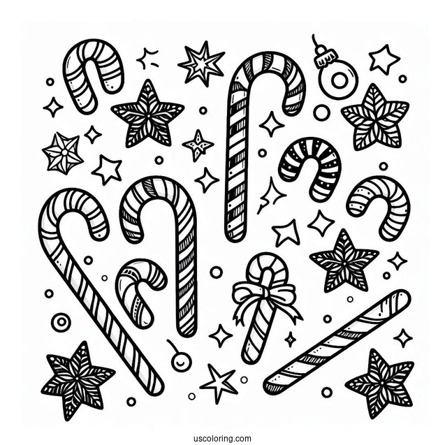 Easy Candy Cane Coloring Page For Kids
