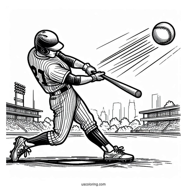 Pro Baseball Coloring Page Of Player Hitting a Home Run