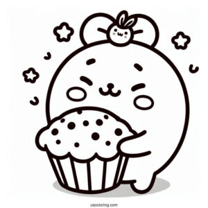 Pompompurin Hugging Muffin Coloring Page For Kids