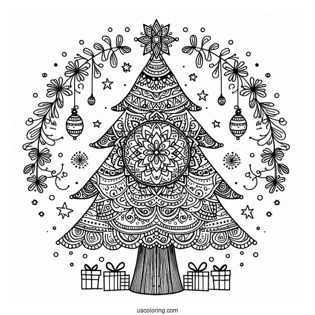 Christmas Mandala Coloring Page Of Tree For Kids
