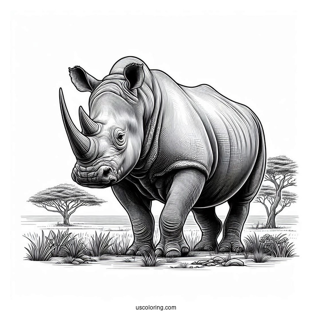 Realistic Rhino Coloring Picture