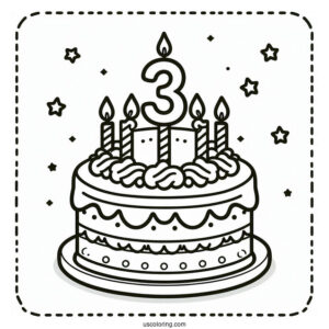 Third Birthday Cake Coloring Page For Preschoolers
