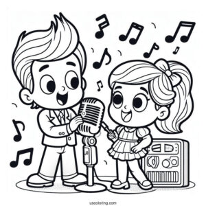 Sing Coloring Page Of Johnny And Ash Playing Music For Preschoolers