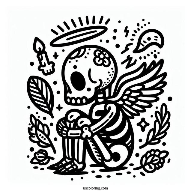 Cartoon Skeleton Coloring Page On Halloween