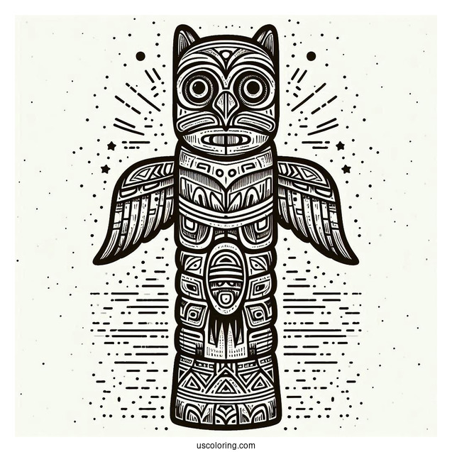 Detailed Native American Coloring Page Totem Pole