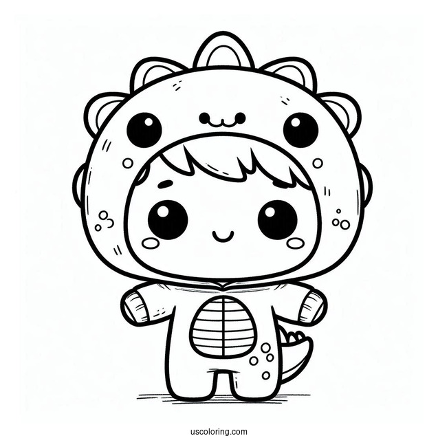 Cute Coloring Page Little Boy Wearing A Dinosaur Onesie