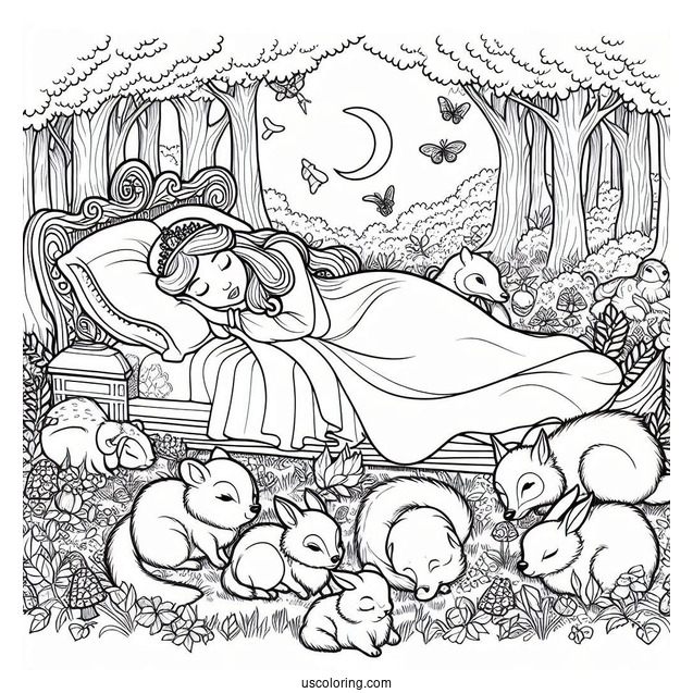 Sleeping Beauty With Forrest Critters Coloring Page