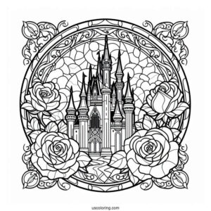 Detailed Cinderella Stained Glass With Castle And Roses