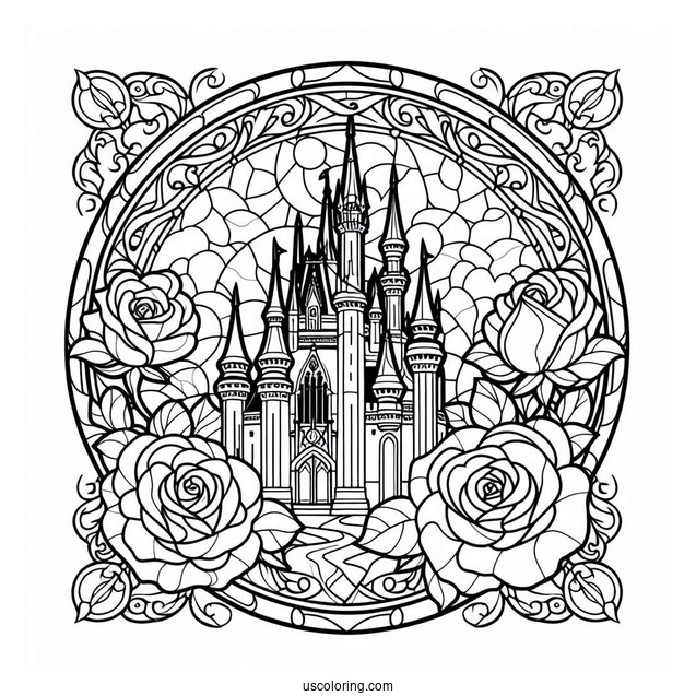 Detailed Cinderella Stained Glass With Castle And Roses