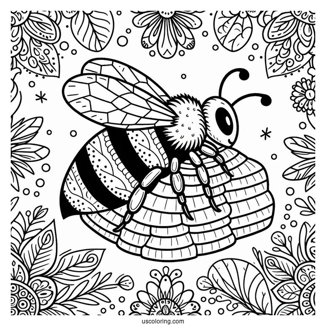 Bumblebee On Hive Pattern Coloring Page