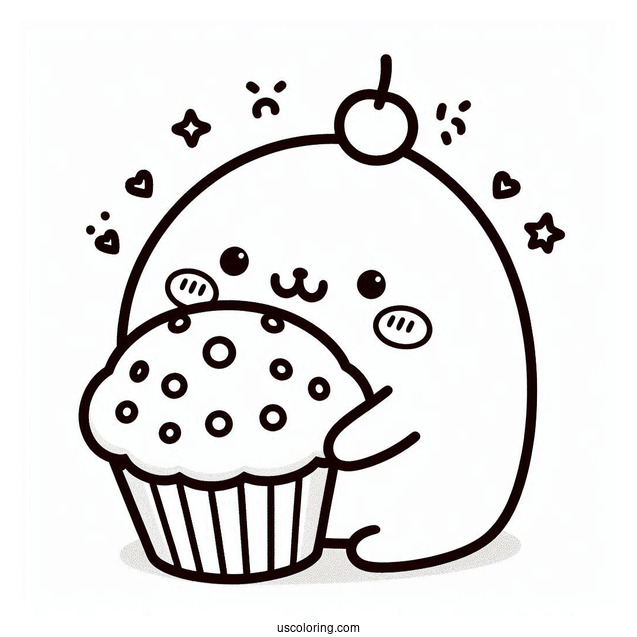 Pompompurin Hugging Muffin Coloring Page For Kids