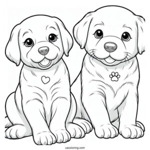 Two Cute Labrador Puppies Coloring Sheet