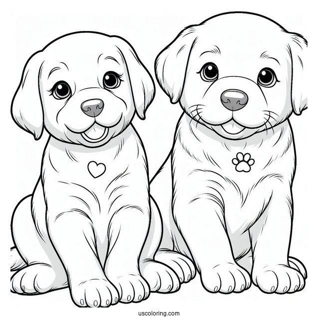Two Cute Labrador Puppies Coloring Sheet