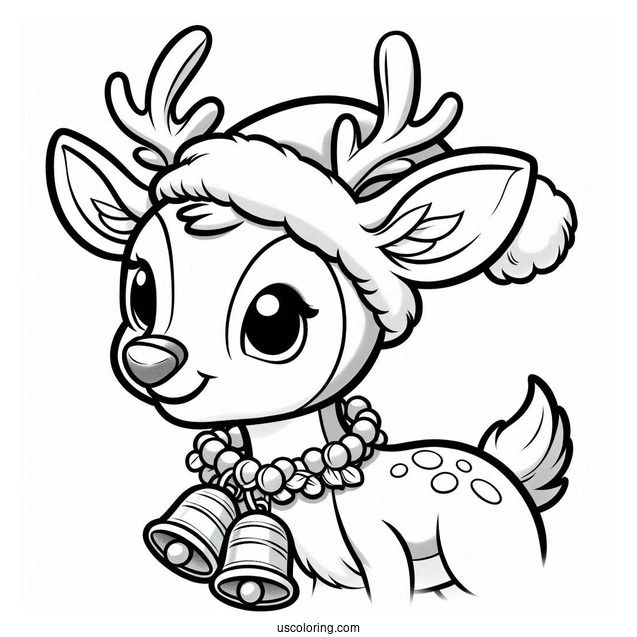 Rudolph Coloring Page Wearing Collar With Bells