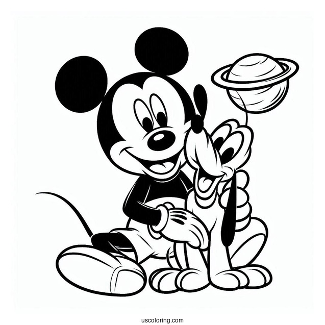 Mickey Mouse With Arm Around Pluto Coloring Page