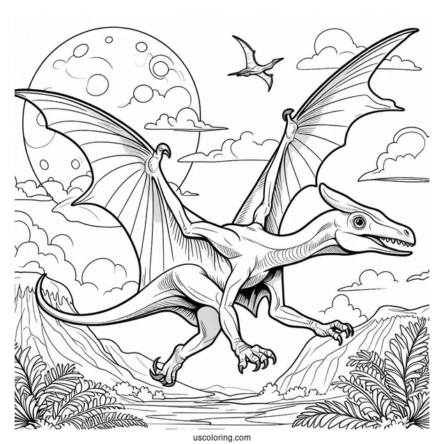 Pterodactyl Coloring Page About To Attack From The Sky