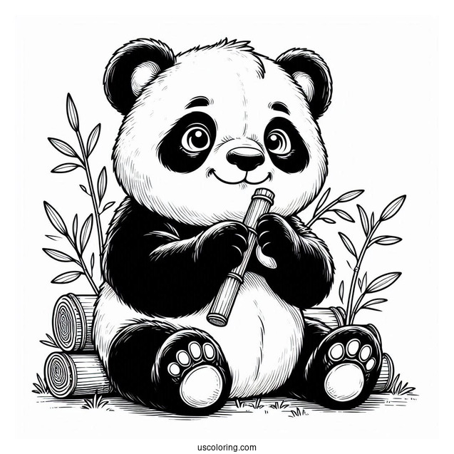 Giant Panda Sitting And Eating Bamboo