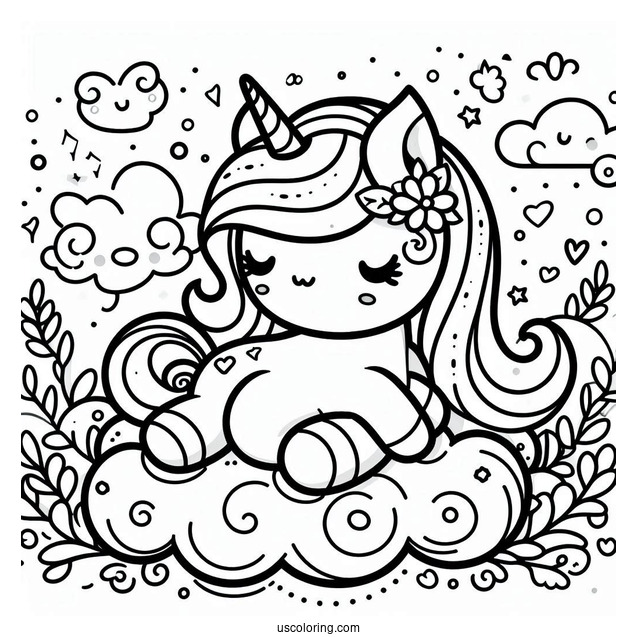 Beautiful Kawaii Unicorn On A Clouds