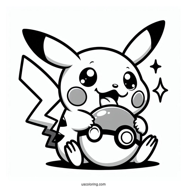 Coloring Page Of Pikachu Biting Pokeball