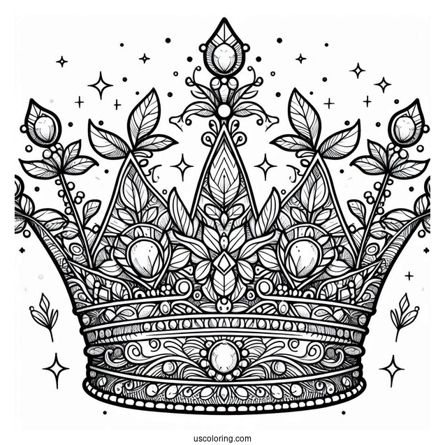 Intricate Crown With Gems Coloring Sheet
