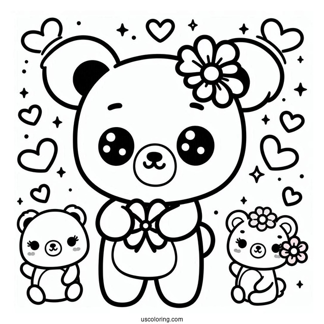 Kawaii Bear Coloring Page For Preschoolers
