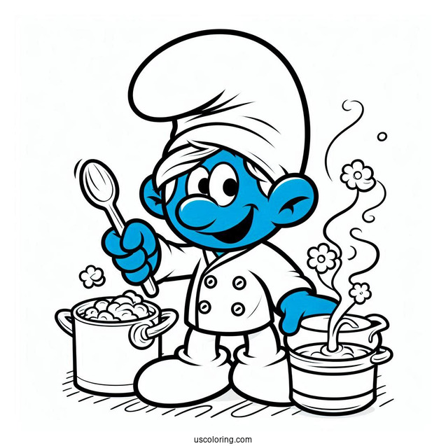 Coloring Page Of Chef Smurf Cooking