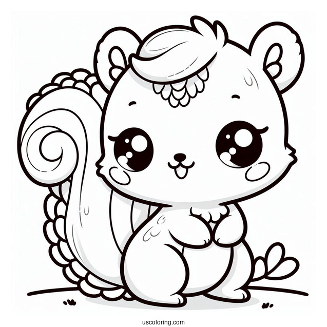 Kawaii Squirrel Coloring Page For Preschoolers